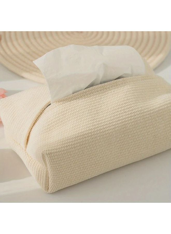 غطاء علبة المناديل المستطيل بالفن الحديث بلون البيج الطبيعي مع لمسات سوداء وديكور قماشي متين - Image 2